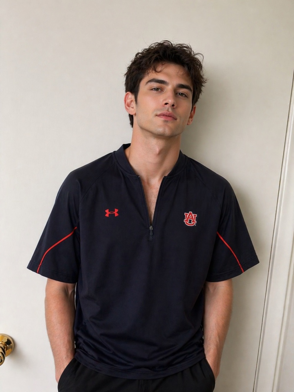 Under Armour Navy Short-Sleeve 1/4 Zip with Red Accents